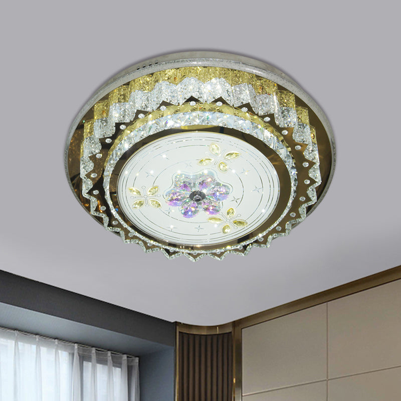 Crystal Blocks Round Flush Mount Contemporary LED Bedroom Ceiling Fixture in Stainless-Steel Clearhalo 'Ceiling Lights' 'Close To Ceiling Lights' 'Close to ceiling' 'Flush mount' Lighting' 1425528