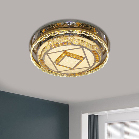 Contemporary Round Ceiling Lighting Crystal Blocks LED Flush Mount Lamp in Nickel for Bedroom Nickel Clearhalo 'Ceiling Lights' 'Close To Ceiling Lights' 'Close to ceiling' 'Flush mount' Lighting' 1425535