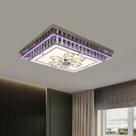 Rectangle Parlor Flush Mount Modern Clear Crystal Blocks Stainless-Steel LED Light Fixture Ceiling with Flower Pattern Stainless-Steel Clearhalo 'Ceiling Lights' 'Close To Ceiling Lights' 'Close to ceiling' 'Flush mount' Lighting' 1425559