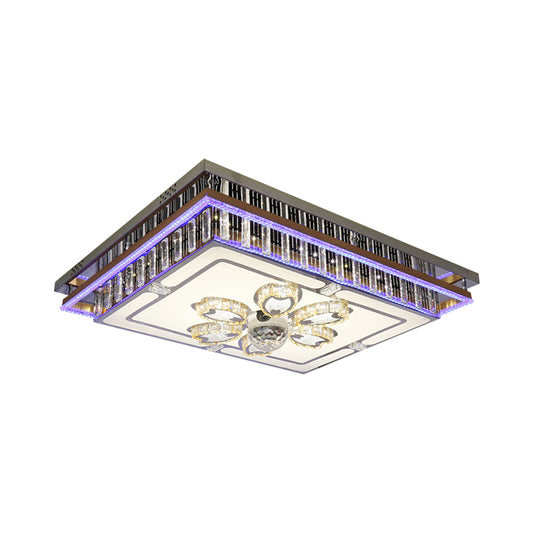 Rectangle Parlor Flush Mount Modern Clear Crystal Blocks Stainless-Steel LED Light Fixture Ceiling with Flower Pattern Clearhalo 'Ceiling Lights' 'Close To Ceiling Lights' 'Close to ceiling' 'Flush mount' Lighting' 1425561