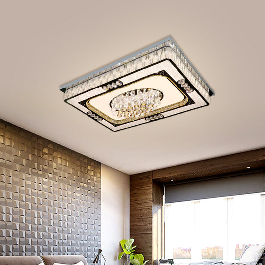 Nickel Rectangle Flush Light Fixture Contemporary Clear Crystal Blocks Great Room LED Ceiling Mount Nickel Clearhalo 'Ceiling Lights' 'Close To Ceiling Lights' 'Close to ceiling' 'Flush mount' Lighting' 1425583