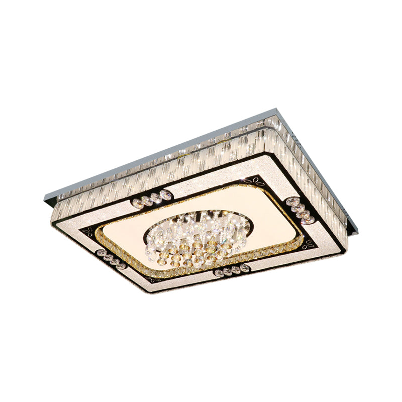 Nickel Rectangle Flush Light Fixture Contemporary Clear Crystal Blocks Great Room LED Ceiling Mount Clearhalo 'Ceiling Lights' 'Close To Ceiling Lights' 'Close to ceiling' 'Flush mount' Lighting' 1425585