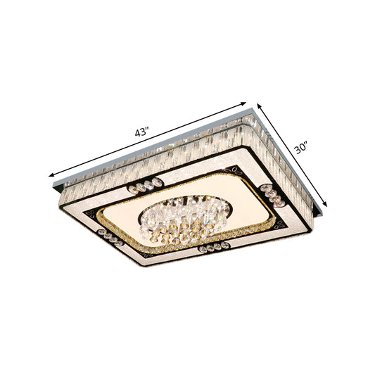 Nickel Rectangle Flush Light Fixture Contemporary Clear Crystal Blocks Great Room LED Ceiling Mount Clearhalo 'Ceiling Lights' 'Close To Ceiling Lights' 'Close to ceiling' 'Flush mount' Lighting' 1425586