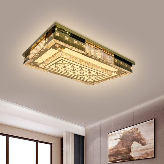 LED Rectangle Flush Ceiling Light Contemporary Gold Clear Crystal Blocks Lighting Fixture Gold Clearhalo 'Ceiling Lights' 'Close To Ceiling Lights' 'Close to ceiling' 'Flush mount' Lighting' 1425591