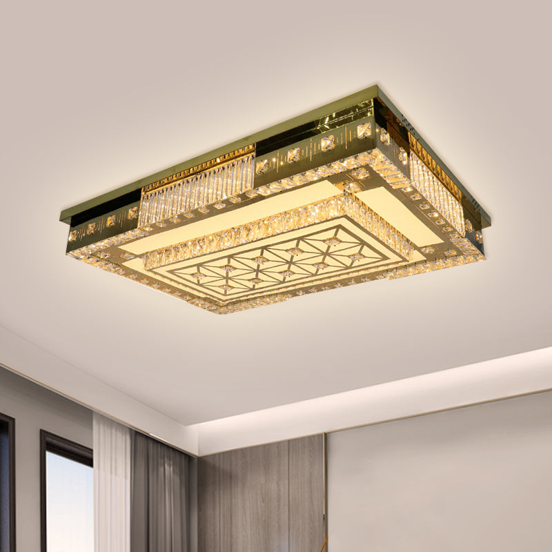 LED Rectangle Flush Ceiling Light Contemporary Gold Clear Crystal Blocks Lighting Fixture Clearhalo 'Ceiling Lights' 'Close To Ceiling Lights' 'Close to ceiling' 'Flush mount' Lighting' 1425592