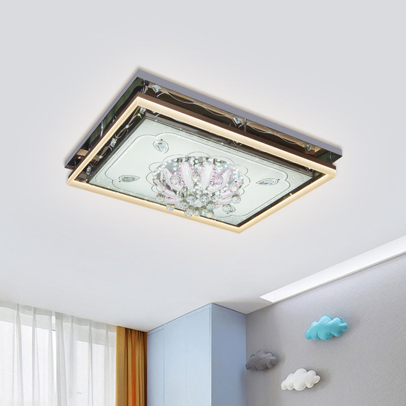 Stainless-Steel Rectangular Ceiling Lamp Modern Clear Crystal Draping Living Room LED Flush Mount Stainless-Steel Clearhalo 'Ceiling Lights' 'Close To Ceiling Lights' 'Close to ceiling' 'Flush mount' Lighting' 1425601