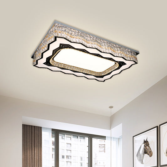 Clear Crystal Blocks LED Flush Light Contemporary Nickel Rectangle Parlor Close to Ceiling Lamp Nickel Clearhalo 'Ceiling Lights' 'Close To Ceiling Lights' 'Close to ceiling' 'Flush mount' Lighting' 1425608