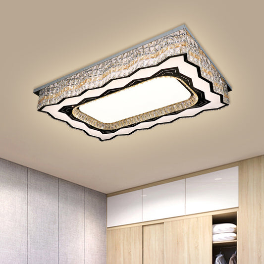 Clear Crystal Blocks LED Flush Light Contemporary Nickel Rectangle Parlor Close to Ceiling Lamp Clearhalo 'Ceiling Lights' 'Close To Ceiling Lights' 'Close to ceiling' 'Flush mount' Lighting' 1425609