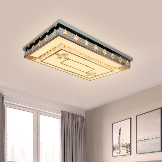 Rectangular Ceiling Fixture Modern Clear Crystal Blocks Drawing Room LED Flush Mount Lamp in Stainless-Steel Stainless-Steel Clearhalo 'Ceiling Lights' 'Close To Ceiling Lights' 'Close to ceiling' 'Flush mount' Lighting' 1425612