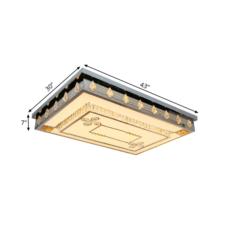 Rectangular Ceiling Fixture Modern Clear Crystal Blocks Drawing Room LED Flush Mount Lamp in Stainless-Steel Clearhalo 'Ceiling Lights' 'Close To Ceiling Lights' 'Close to ceiling' 'Flush mount' Lighting' 1425615