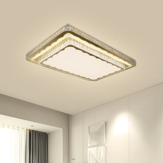 Contemporary Rectangle Flush Mount Lighting Clear Cut Crystal Blocks LED Ceiling Fixture in Nickel Nickel Clearhalo 'Ceiling Lights' 'Close To Ceiling Lights' 'Close to ceiling' 'Flush mount' Lighting' 1425616