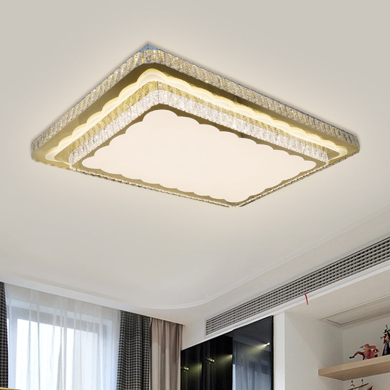 Contemporary Rectangle Flush Mount Lighting Clear Cut Crystal Blocks LED Ceiling Fixture in Nickel Clearhalo 'Ceiling Lights' 'Close To Ceiling Lights' 'Close to ceiling' 'Flush mount' Lighting' 1425617