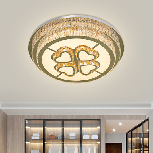 Round Great Room Light Fixture Modern Clear Crystal Blocks LED Nickel Flush Mount Lamp with Heart Design Nickel Clearhalo 'Ceiling Lights' 'Close To Ceiling Lights' 'Close to ceiling' 'Flush mount' Lighting' 1425627