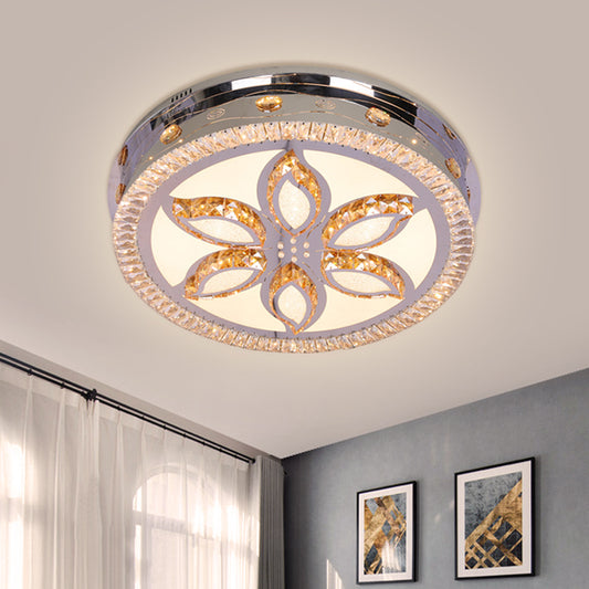 LED Round Flushmount Light Contemporary Stainless-Steel Finish Clear Crystal Blocks Ceiling Lamp with Flower Pattern Clearhalo 'Ceiling Lights' 'Close To Ceiling Lights' 'Close to ceiling' 'Flush mount' Lighting' 1425632