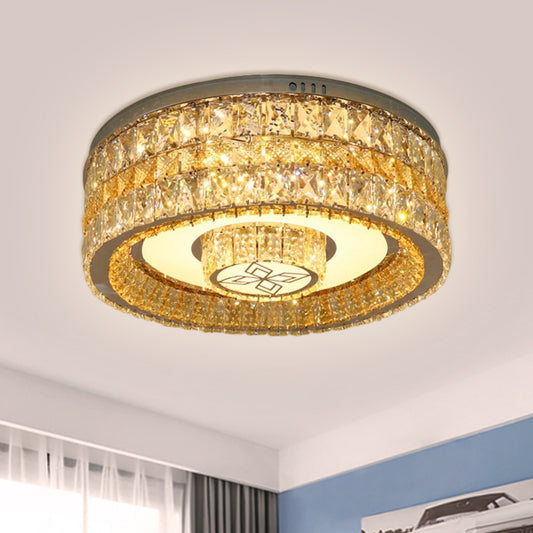 Clear Crystal Blocks Drum Flush Mount Modern Living Room LED Close to Ceiling Light Clear Clearhalo 'Ceiling Lights' 'Close To Ceiling Lights' 'Close to ceiling' 'Flush mount' Lighting' 1425635