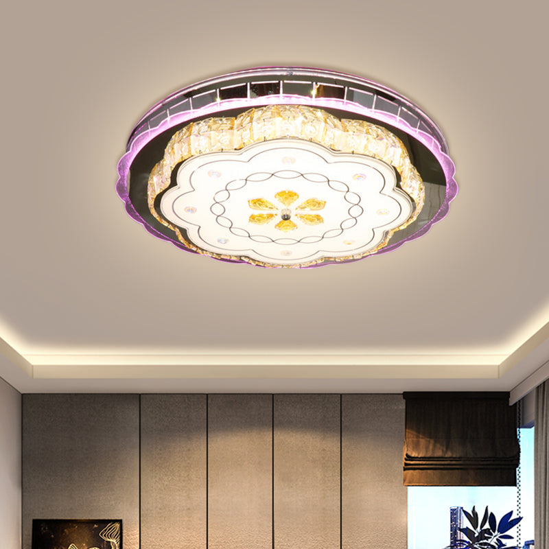 Contemporary Circular Ceiling Lamp Crystal Blocks LED Flush Light in Stainless-Steel with Floral Design Stainless-Steel Clearhalo 'Ceiling Lights' 'Close To Ceiling Lights' 'Close to ceiling' 'Flush mount' Lighting' 1425646