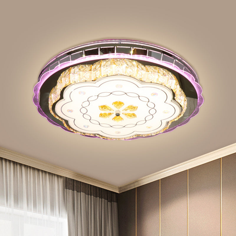 Contemporary Circular Ceiling Lamp Crystal Blocks LED Flush Light in Stainless-Steel with Floral Design Clearhalo 'Ceiling Lights' 'Close To Ceiling Lights' 'Close to ceiling' 'Flush mount' Lighting' 1425647