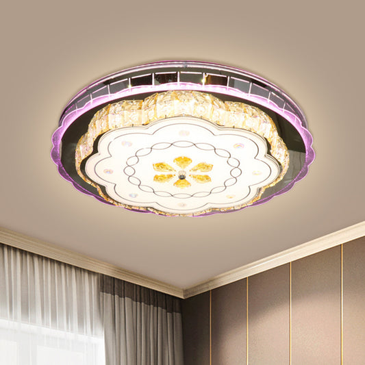 Contemporary Circular Ceiling Lamp Crystal Blocks LED Flush Light in Stainless-Steel with Floral Design Clearhalo 'Ceiling Lights' 'Close To Ceiling Lights' 'Close to ceiling' 'Flush mount' Lighting' 1425647