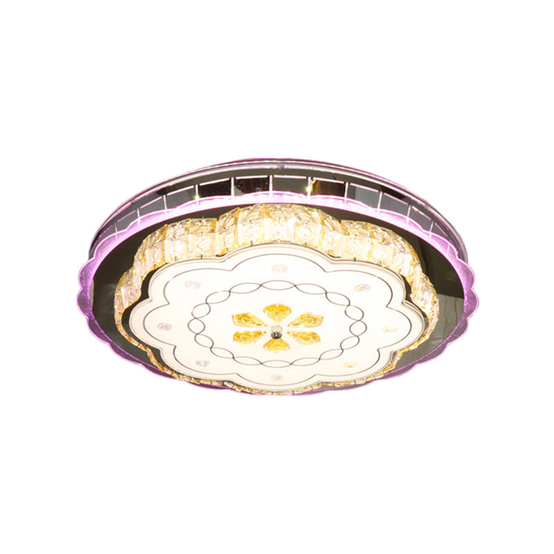 Contemporary Circular Ceiling Lamp Crystal Blocks LED Flush Light in Stainless-Steel with Floral Design Clearhalo 'Ceiling Lights' 'Close To Ceiling Lights' 'Close to ceiling' 'Flush mount' Lighting' 1425648