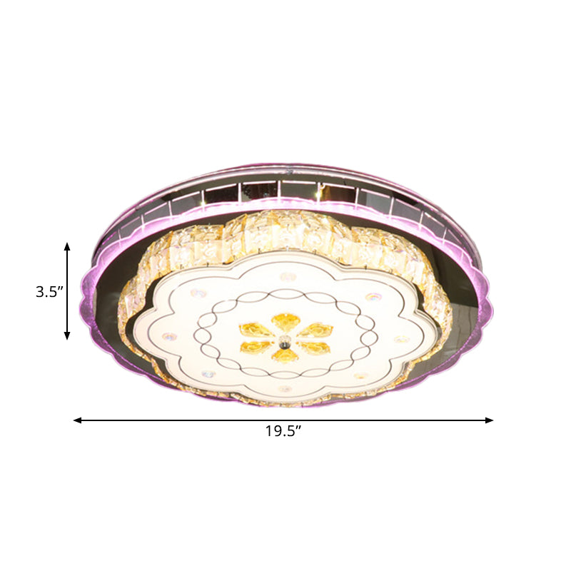 Contemporary Circular Ceiling Lamp Crystal Blocks LED Flush Light in Stainless-Steel with Floral Design Clearhalo 'Ceiling Lights' 'Close To Ceiling Lights' 'Close to ceiling' 'Flush mount' Lighting' 1425649