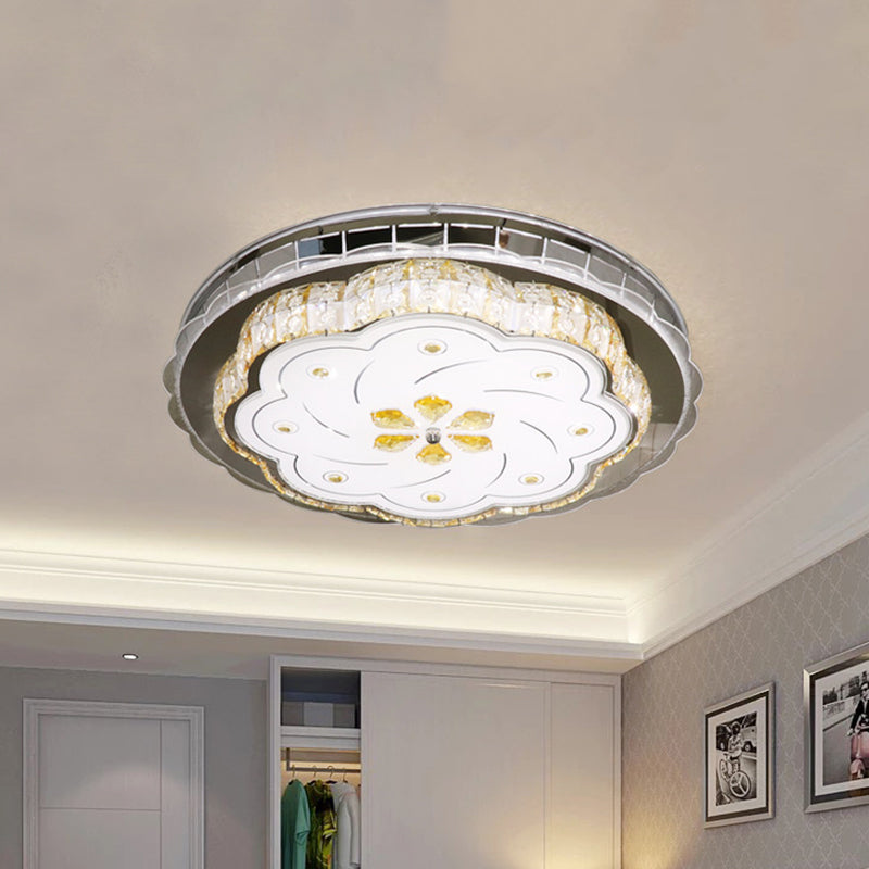 Cut Crystal Blocks LED Lighting Fixture Modern Stainless-Steel Floral Bedroom Flush Ceiling Light Stainless-Steel Clearhalo 'Ceiling Lights' 'Close To Ceiling Lights' 'Close to ceiling' 'Flush mount' Lighting' 1425661