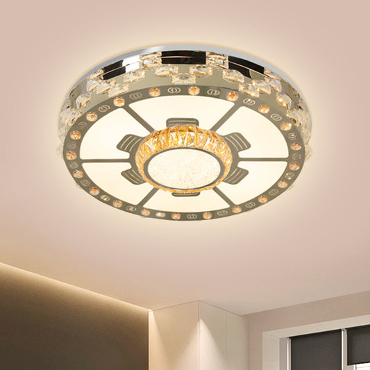 LED Round Ceiling Mount Modern Stainless-Steel Clear Beveled Crystal Blocks Flush Light Fixture Stainless-Steel Clearhalo 'Ceiling Lights' 'Close To Ceiling Lights' 'Close to ceiling' 'Flush mount' Lighting' 1425672