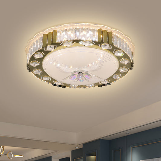 LED Circular Ceiling Fixture Modern Stainless-Steel Finish Clear Cut Crystal Blocks Flush Mount in Warm/Multi Color Light Clearhalo 'Ceiling Lights' 'Close To Ceiling Lights' 'Close to ceiling' 'Flush mount' Lighting' 1425689