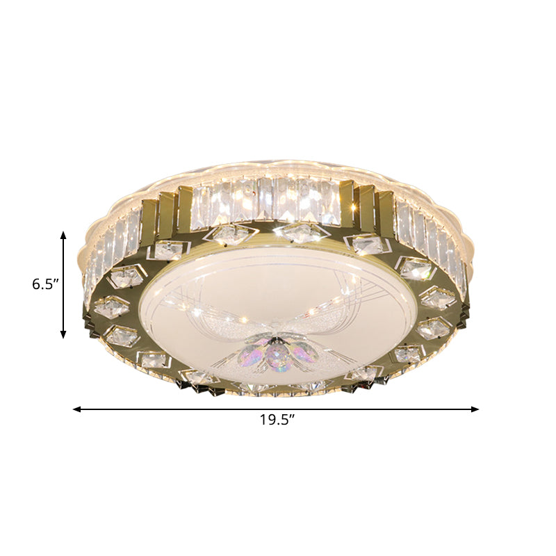 LED Circular Ceiling Fixture Modern Stainless-Steel Finish Clear Cut Crystal Blocks Flush Mount in Warm/Multi Color Light Clearhalo 'Ceiling Lights' 'Close To Ceiling Lights' 'Close to ceiling' 'Flush mount' Lighting' 1425691