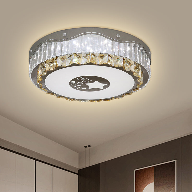 Clear Crystal Blocks Round Flush Light Modern Bedroom LED Ceiling Mount in Stainless-Steel Stainless-Steel Clearhalo 'Ceiling Lights' 'Close To Ceiling Lights' 'Close to ceiling' 'Flush mount' Lighting' 1425696