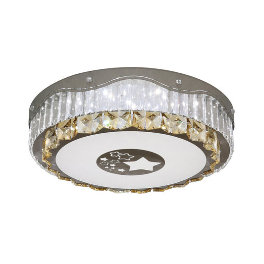 Clear Crystal Blocks Round Flush Light Modern Bedroom LED Ceiling Mount in Stainless-Steel Clearhalo 'Ceiling Lights' 'Close To Ceiling Lights' 'Close to ceiling' 'Flush mount' Lighting' 1425698