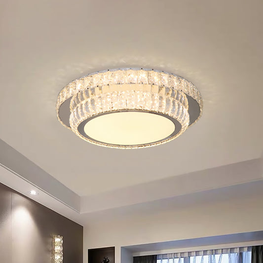 LED Lighting Fixture Contemporary 2-Tier Circular Clear Rectangular-Cut Crystals Flush Mount in Nickel Nickel Clearhalo 'Ceiling Lights' 'Close To Ceiling Lights' 'Close to ceiling' 'Flush mount' Lighting' 1425700