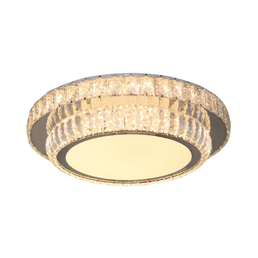 LED Lighting Fixture Contemporary 2-Tier Circular Clear Rectangular-Cut Crystals Flush Mount in Nickel Clearhalo 'Ceiling Lights' 'Close To Ceiling Lights' 'Close to ceiling' 'Flush mount' Lighting' 1425702