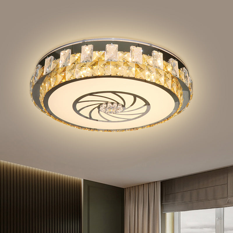 Nickel LED Ceiling Mount Contemporary Clear Beveled Crystal Blocks Round Flush Light Fixture,shopify with Windmill Pattern Clearhalo 'Ceiling Lights' 'Close To Ceiling Lights' 'Lighting' 1425717