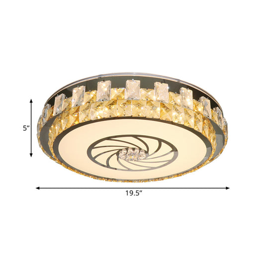 Nickel LED Ceiling Mount Contemporary Clear Beveled Crystal Blocks Round Flush Light Fixture with Windmill Pattern Clearhalo 'Ceiling Lights' 'Close To Ceiling Lights' 'Close to ceiling' 'Flush mount' Lighting' 1425719