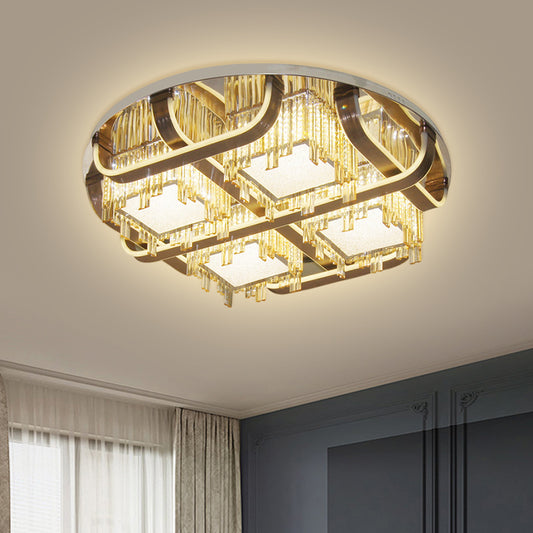 LED Circle Flush Lighting Modern Stainless-Steel Rectangular-Cut Crystals Ceiling Lamp with Cubic Shade Clearhalo 'Ceiling Lights' 'Close To Ceiling Lights' 'Close to ceiling' 'Flush mount' Lighting' 1425721