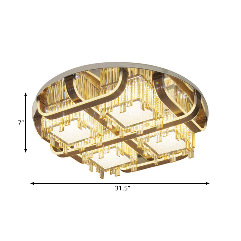 LED Circle Flush Lighting Modern Stainless-Steel Rectangular-Cut Crystals Ceiling Lamp with Cubic Shade Clearhalo 'Ceiling Lights' 'Close To Ceiling Lights' 'Close to ceiling' 'Flush mount' Lighting' 1425723