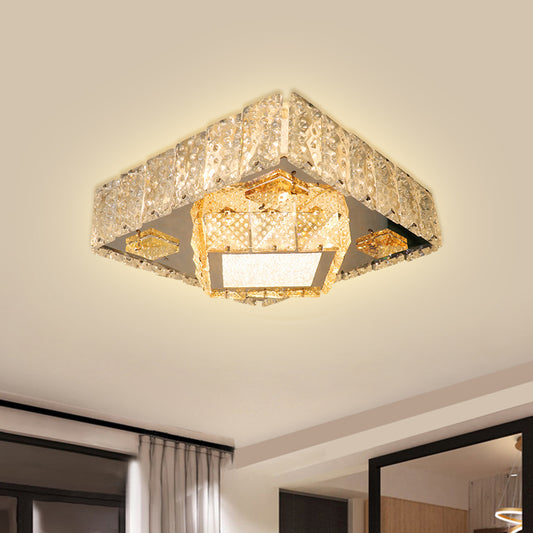 Modern Square Light Fixture Clear Crystal Blocks LED Flush Mount Lamp in Stainless-Steel Stainless-Steel Clearhalo 'Ceiling Lights' 'Close To Ceiling Lights' 'Close to ceiling' 'Flush mount' Lighting' 1425727