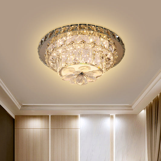 Tapered Porch Flush Mount Contemporary Clear Cut Crystal Blocks LED Nickel Ceiling Light Fixture Nickel Clearhalo 'Ceiling Lights' 'Close To Ceiling Lights' 'Close to ceiling' 'Flush mount' Lighting' 1425731