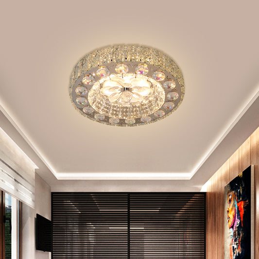 Clear Faceted Crystal Blocks LED Ceiling Lamp Modern Nickel Round Corridor Flushmount Lighting Nickel Clearhalo 'Ceiling Lights' 'Close To Ceiling Lights' 'Close to ceiling' 'Flush mount' Lighting' 1425735