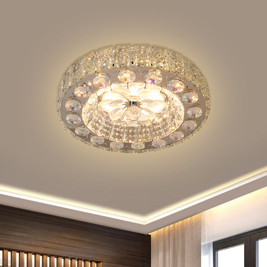 Clear Faceted Crystal Blocks LED Ceiling Lamp Modern Nickel Round Corridor Flushmount Lighting Clearhalo 'Ceiling Lights' 'Close To Ceiling Lights' 'Close to ceiling' 'Flush mount' Lighting' 1425736