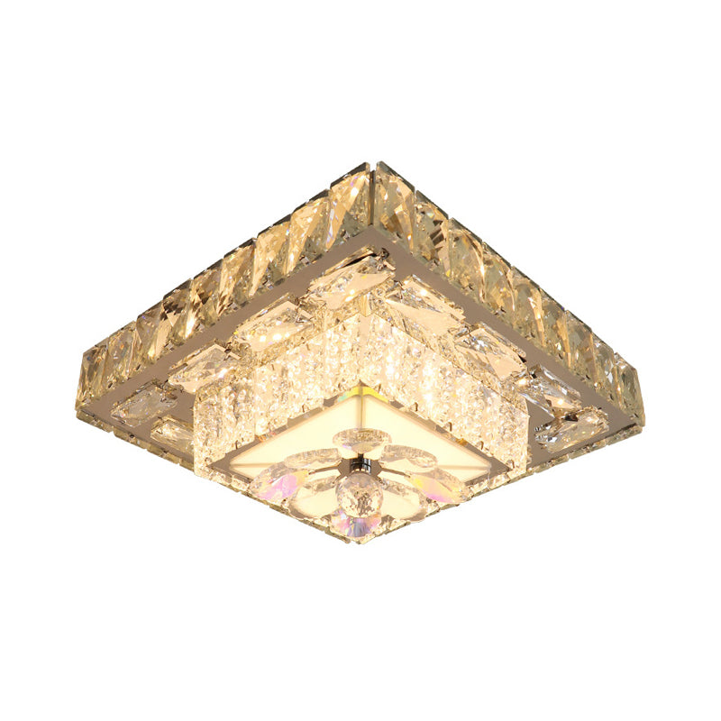 Clear Beveled Crystal Blocks Square Flushmount Contemporary LED Corridor Ceiling Lamp in Stainless-Steel Clearhalo 'Ceiling Lights' 'Close To Ceiling Lights' 'Close to ceiling' 'Flush mount' Lighting' 1425741