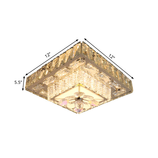 Clear Beveled Crystal Blocks Square Flushmount Contemporary LED Corridor Ceiling Lamp in Stainless-Steel Clearhalo 'Ceiling Lights' 'Close To Ceiling Lights' 'Close to ceiling' 'Flush mount' Lighting' 1425742