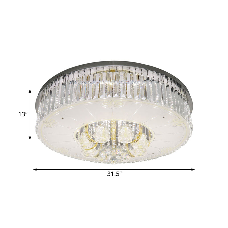 Nickel LED Flush Mount Lamp Modern Clear Crystal Prisms Drum Ceiling Lighting with Draping Clearhalo 'Ceiling Lights' 'Close To Ceiling Lights' 'Close to ceiling' 'Flush mount' Lighting' 1425754