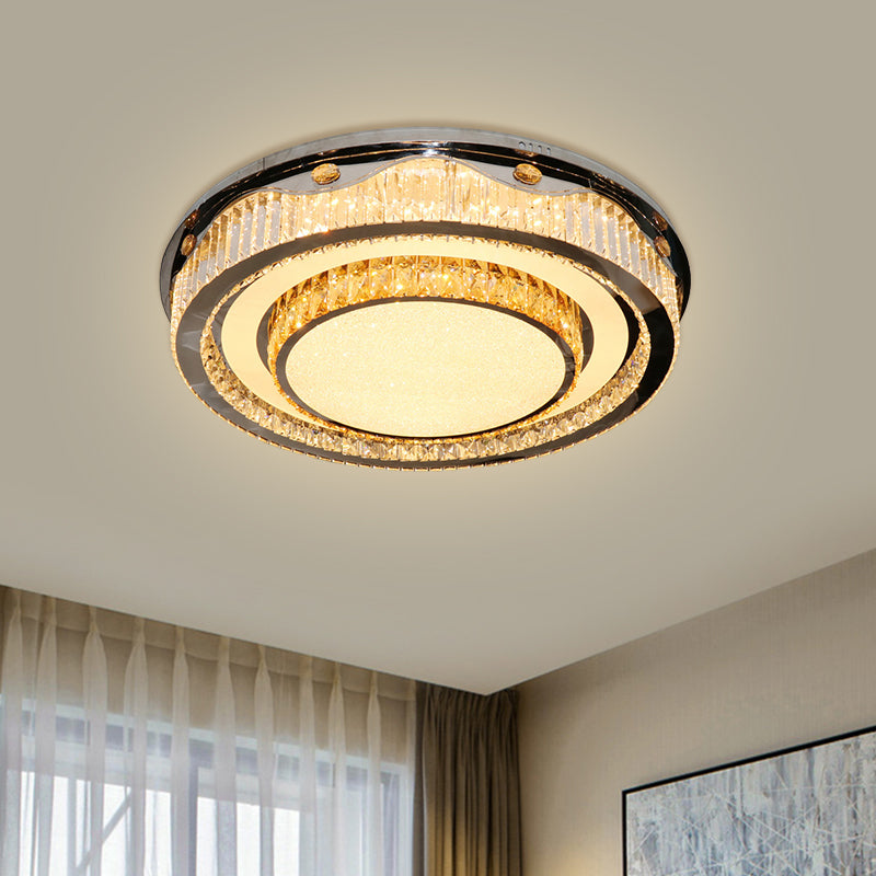 Clear Crystal Blocks Nickel Ceiling Light Circular LED Contemporary Flush Mount Fixture Nickel Clearhalo 'Ceiling Lights' 'Close To Ceiling Lights' 'Close to ceiling' 'Flush mount' Lighting' 1425755