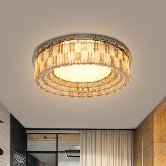 Modern Round Flush Light Fixture Crystal Blocks LED Ceiling Mount in Stainless-Steel, 23.5"/31.5" Width Stainless-Steel Clearhalo 'Ceiling Lights' 'Close To Ceiling Lights' 'Close to ceiling' 'Flush mount' Lighting' 1425775