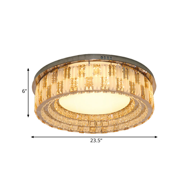 Modern Round Flush Light Fixture Crystal Blocks LED Ceiling Mount in Stainless-Steel, 23.5"/31.5" Width Clearhalo 'Ceiling Lights' 'Close To Ceiling Lights' 'Close to ceiling' 'Flush mount' Lighting' 1425778