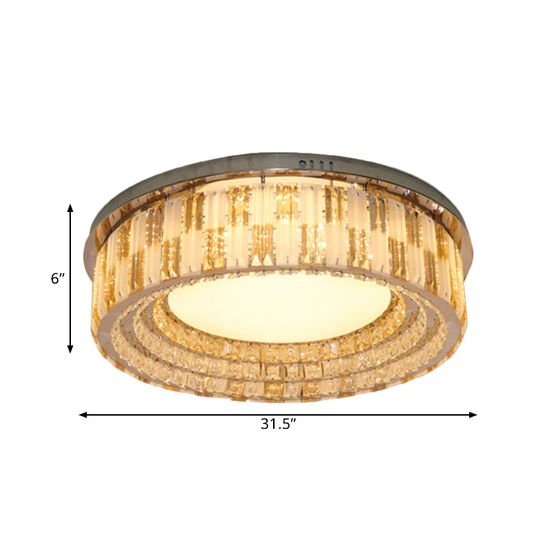 Modern Round Flush Light Fixture Crystal Blocks LED Ceiling Mount in Stainless-Steel, 23.5"/31.5" Width Clearhalo 'Ceiling Lights' 'Close To Ceiling Lights' 'Close to ceiling' 'Flush mount' Lighting' 1425779