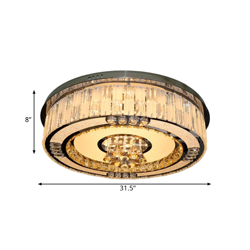 LED Drum Flushmount Light Contemporary Stainless-Steel Clear Crystal Blocks Ceiling Lamp Clearhalo 'Ceiling Lights' 'Close To Ceiling Lights' 'Close to ceiling' 'Flush mount' Lighting' 1425792