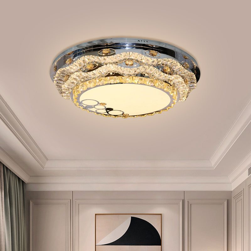 Contemporary Circular Flush Mount Clear Cut Crystal Blocks LED Ceiling Fixture in Stainless-Steel Stainless-Steel Clearhalo 'Ceiling Lights' 'Close To Ceiling Lights' 'Close to ceiling' 'Flush mount' Lighting' 1425793