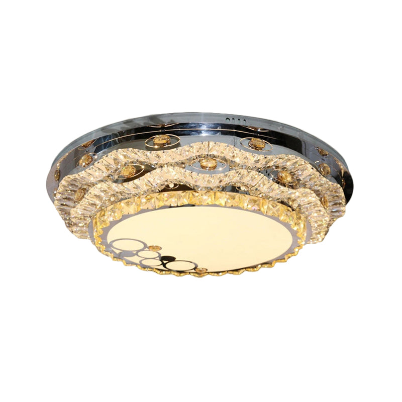 Contemporary Circular Flush Mount Clear Cut Crystal Blocks LED Ceiling Fixture in Stainless-Steel Clearhalo 'Ceiling Lights' 'Close To Ceiling Lights' 'Close to ceiling' 'Flush mount' Lighting' 1425795